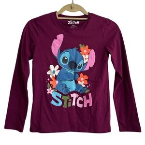 Disney Stitch Youth Girls M 10/12 Plum Burgundy Long Sleeve Tee Epic Threads